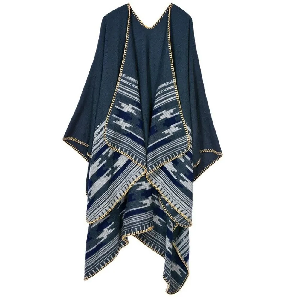 Thick and Warm Geometric Poncho Scarves