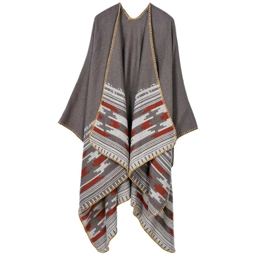 Thick and Warm Geometric Poncho Scarves