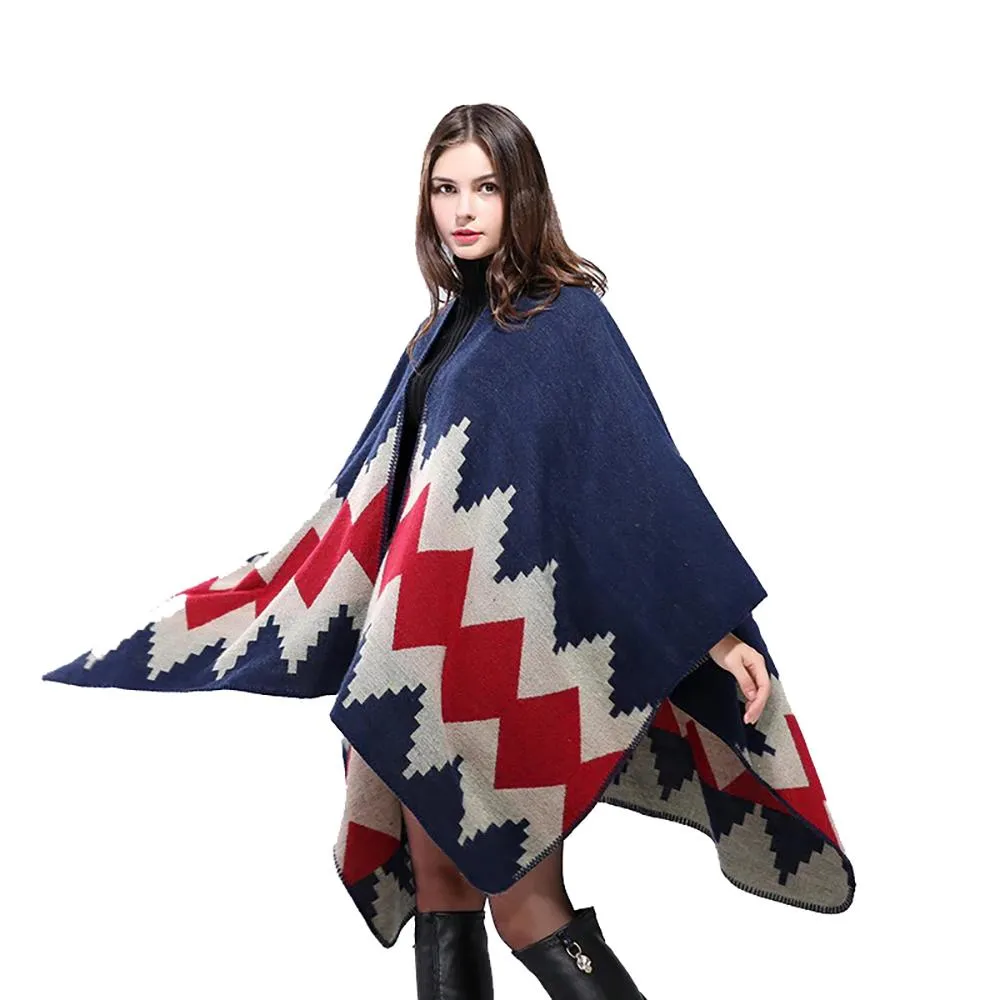 Thick and Warm Geometric Poncho Scarves