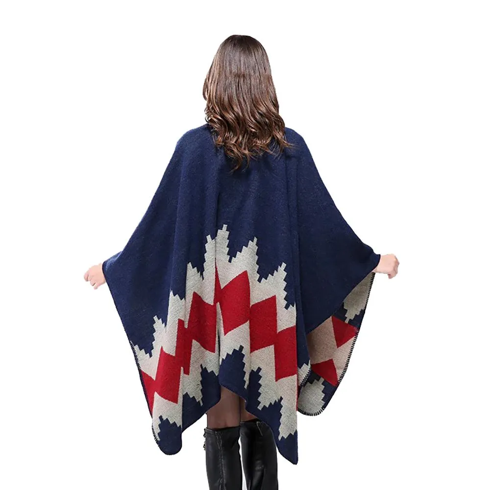 Thick and Warm Geometric Poncho Scarves