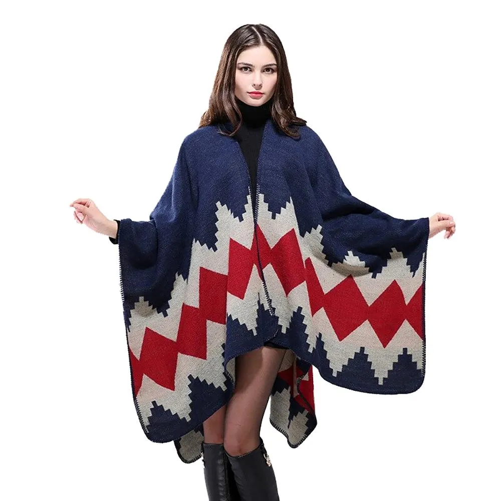 Thick and Warm Geometric Poncho Scarves