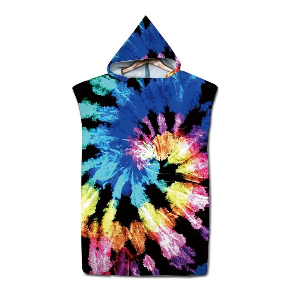 Tie dye Microfiber Hooded Bath Towel Cloak unisex Bathrobe Swimming Beach Towels Surf Poncho Beachwear