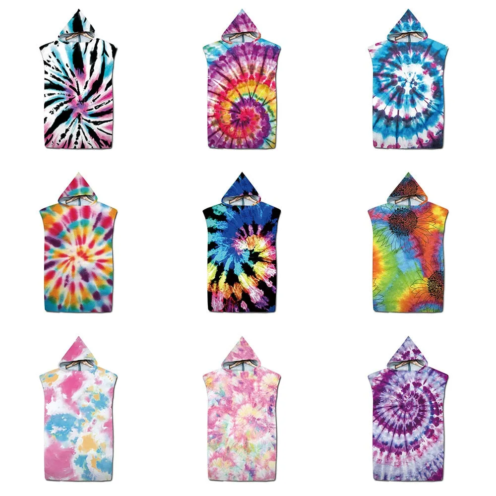 Tie dye Microfiber Hooded Bath Towel Cloak unisex Bathrobe Swimming Beach Towels Surf Poncho Beachwear