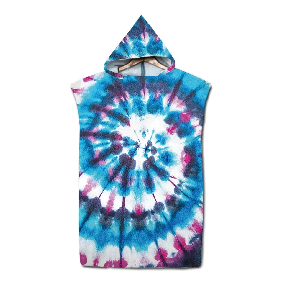 Tie dye Microfiber Hooded Bath Towel Cloak unisex Bathrobe Swimming Beach Towels Surf Poncho Beachwear