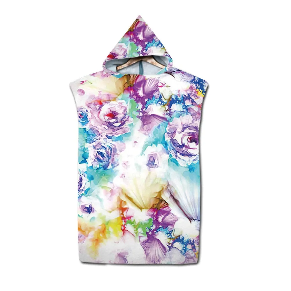 Tie dye Microfiber Hooded Bath Towel Cloak unisex Bathrobe Swimming Beach Towels Surf Poncho Beachwear