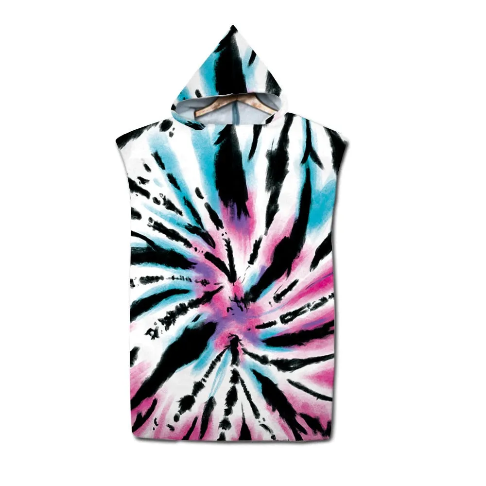 Tie dye Microfiber Hooded Bath Towel Cloak unisex Bathrobe Swimming Beach Towels Surf Poncho Beachwear