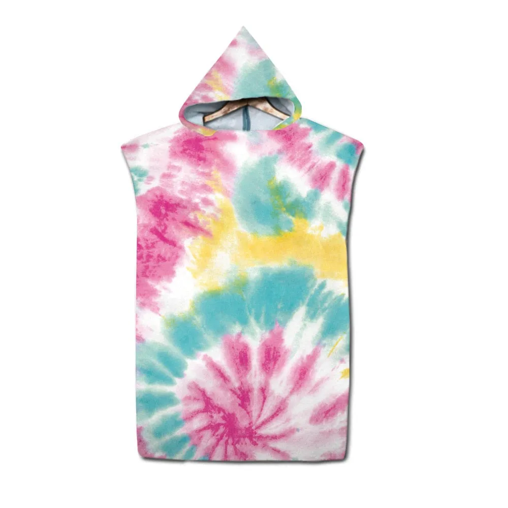 Tie dye Microfiber Hooded Bath Towel Cloak unisex Bathrobe Swimming Beach Towels Surf Poncho Beachwear