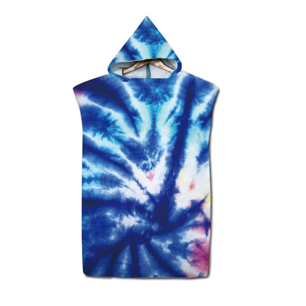 Tie dye Microfiber Hooded Bath Towel Cloak unisex Bathrobe Swimming Beach Towels Surf Poncho Beachwear