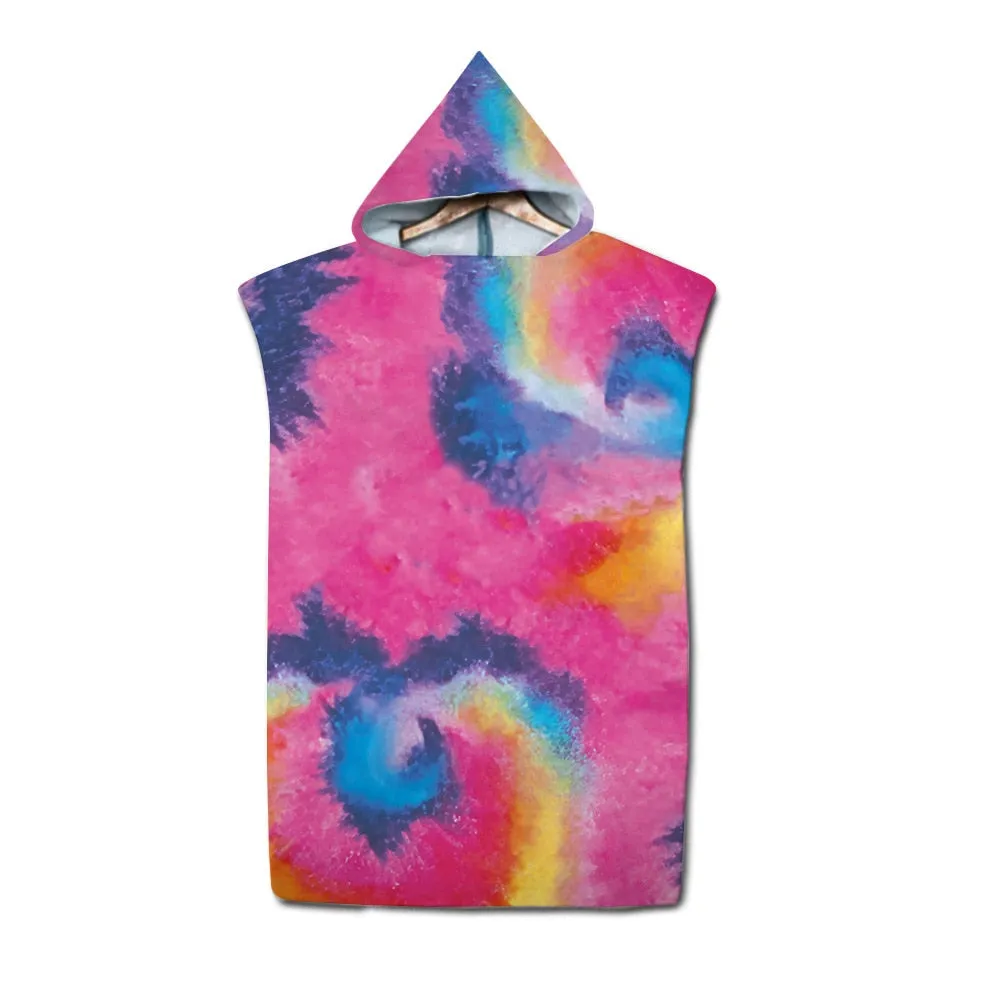 Tie dye Microfiber Hooded Bath Towel Cloak unisex Bathrobe Swimming Beach Towels Surf Poncho Beachwear