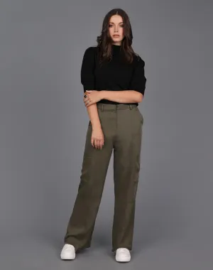 Twill Double Pocket Wide Leg Pant