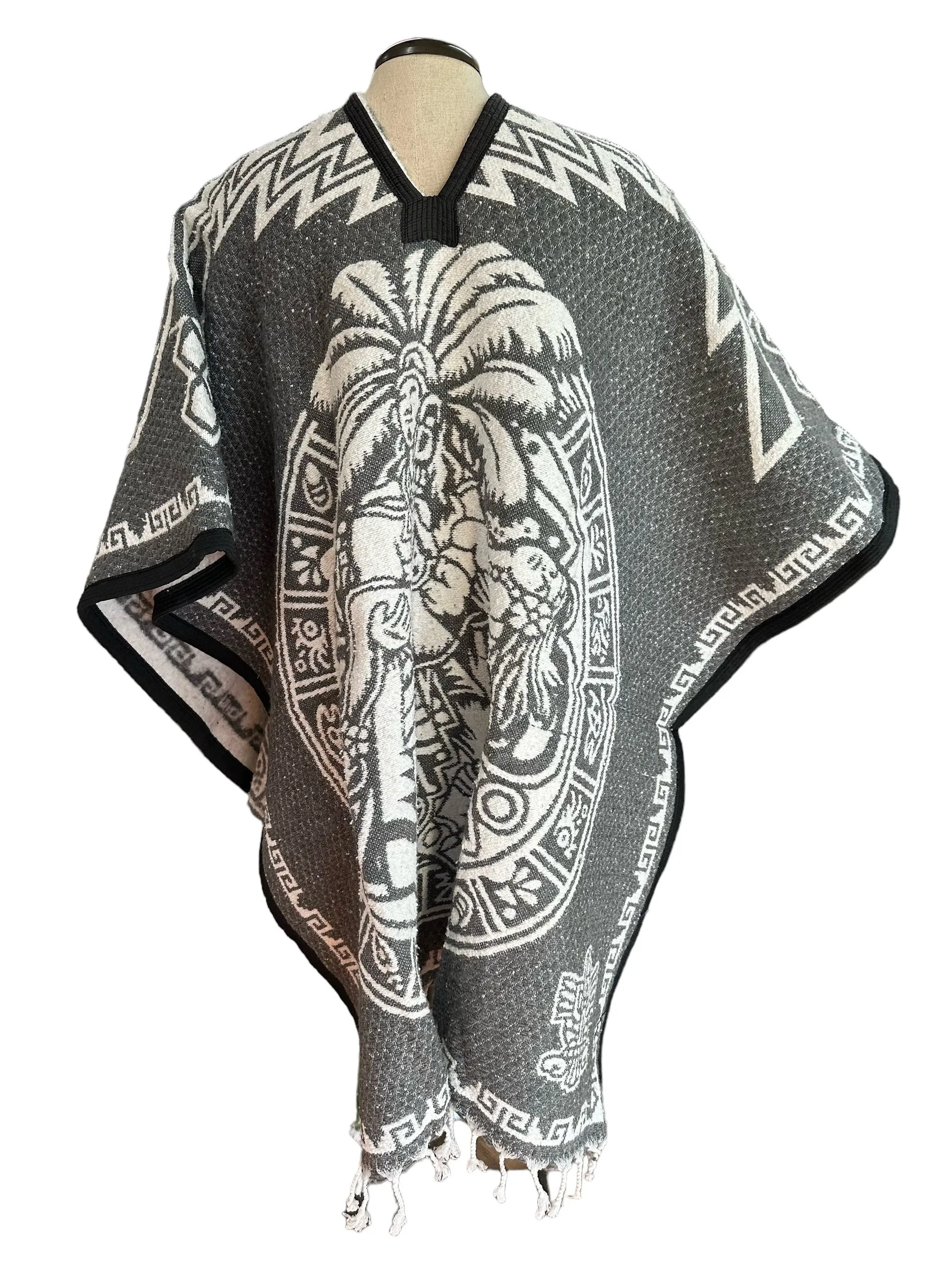 Unisex Mexican Poncho Moctezuma & Aztec Calendar