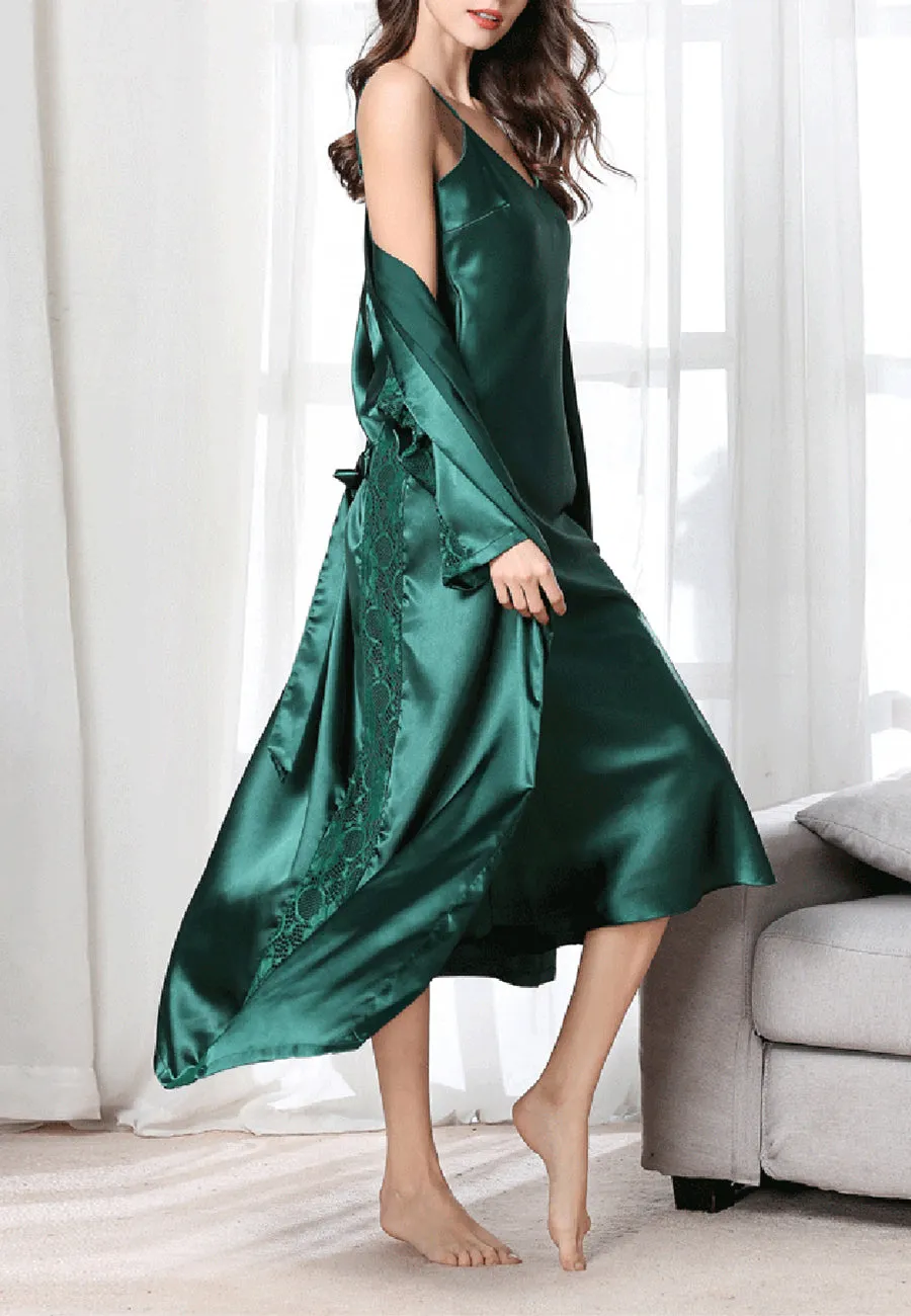 V Neck Slip Dress and Robe Set