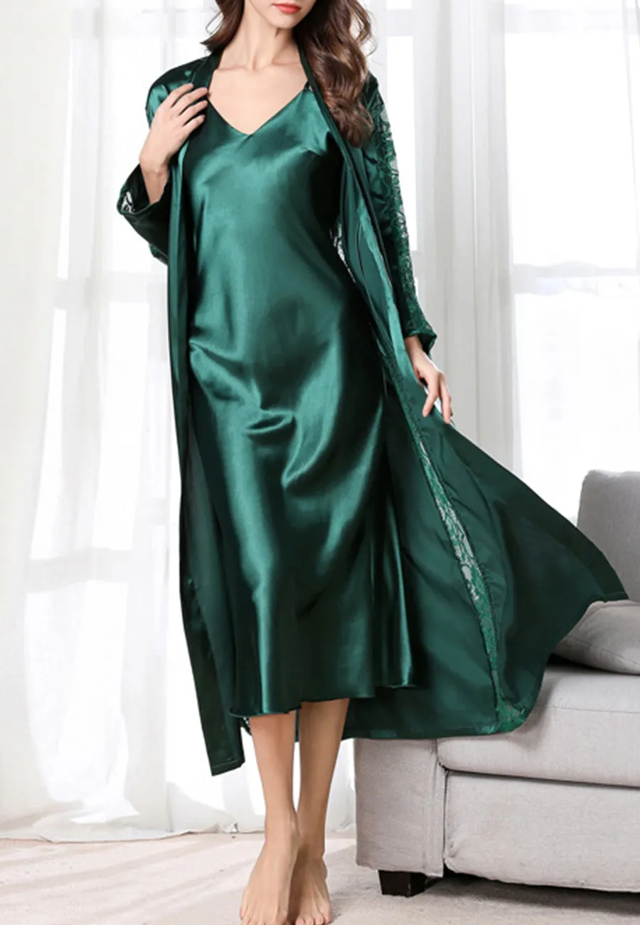 V Neck Slip Dress and Robe Set