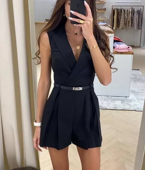 Vaco Statement Romper with belt