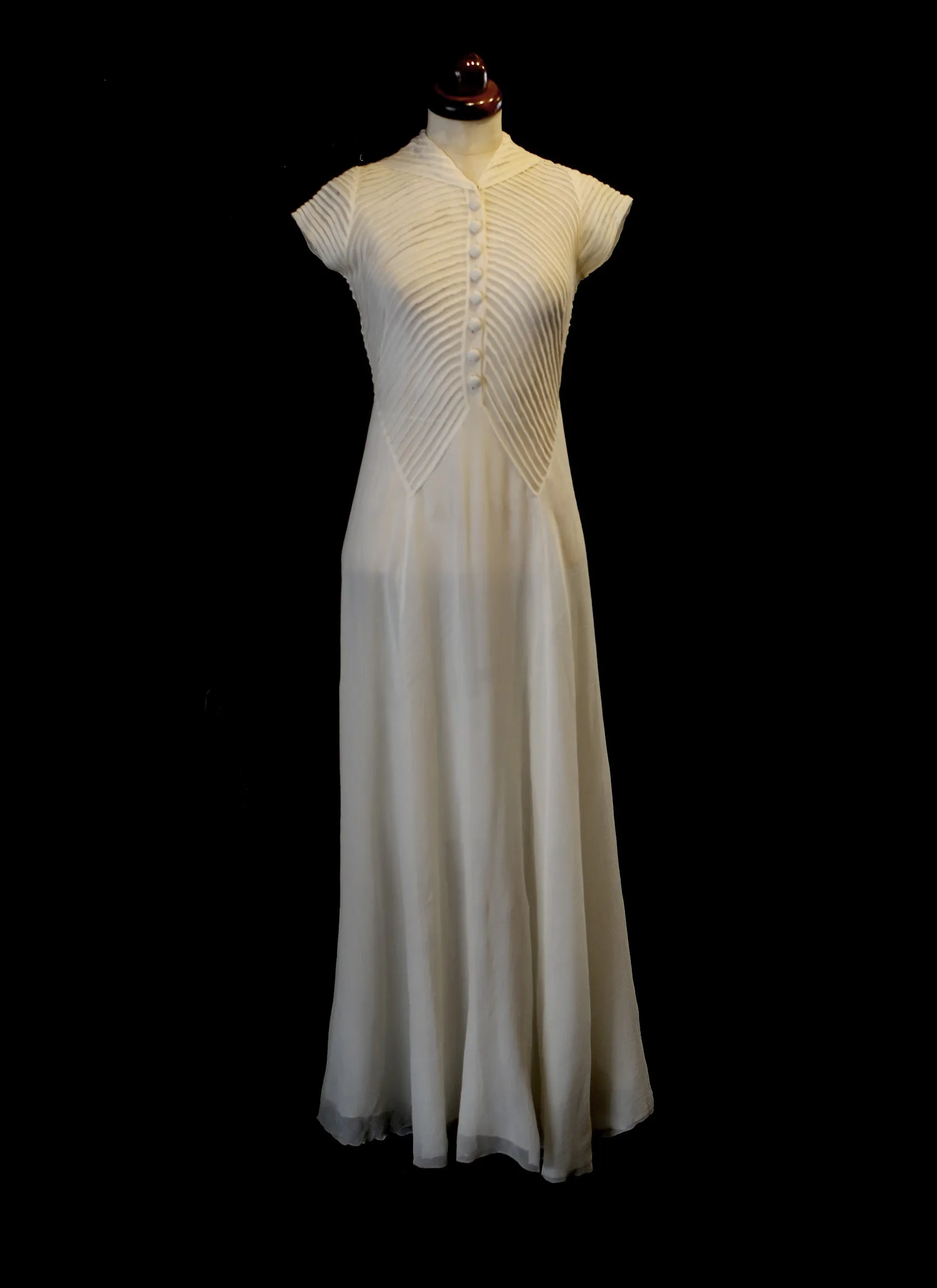 Vintage 1930s Silk Chiffon Chevron Art Deco Dress