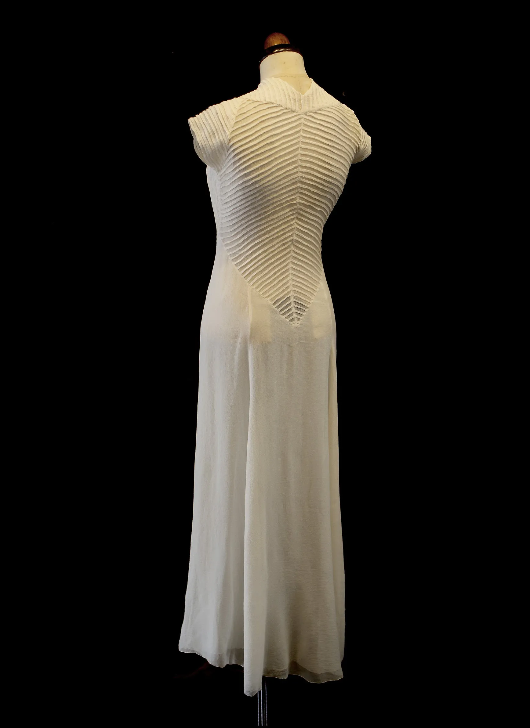 Vintage 1930s Silk Chiffon Chevron Art Deco Dress