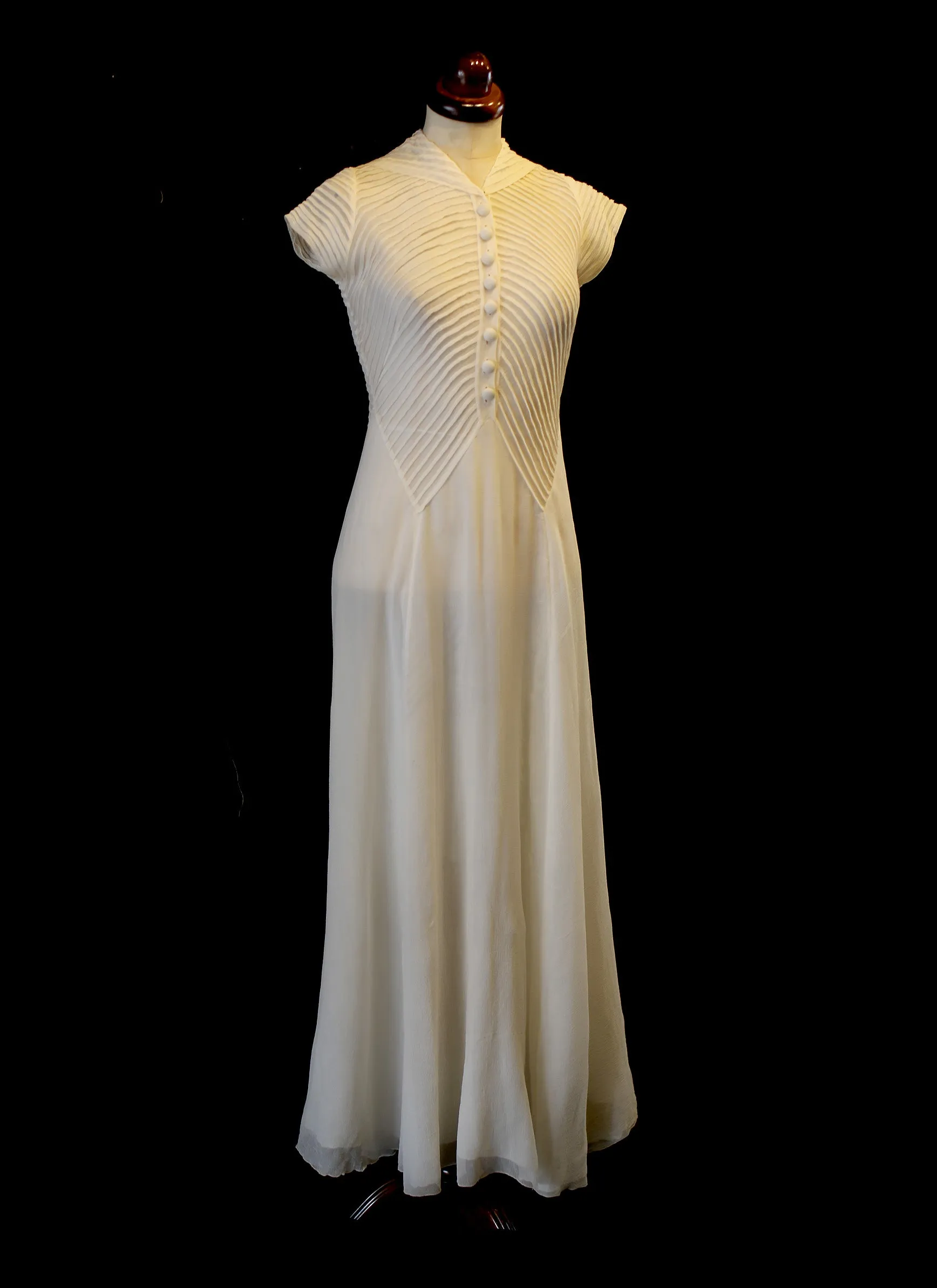 Vintage 1930s Silk Chiffon Chevron Art Deco Dress