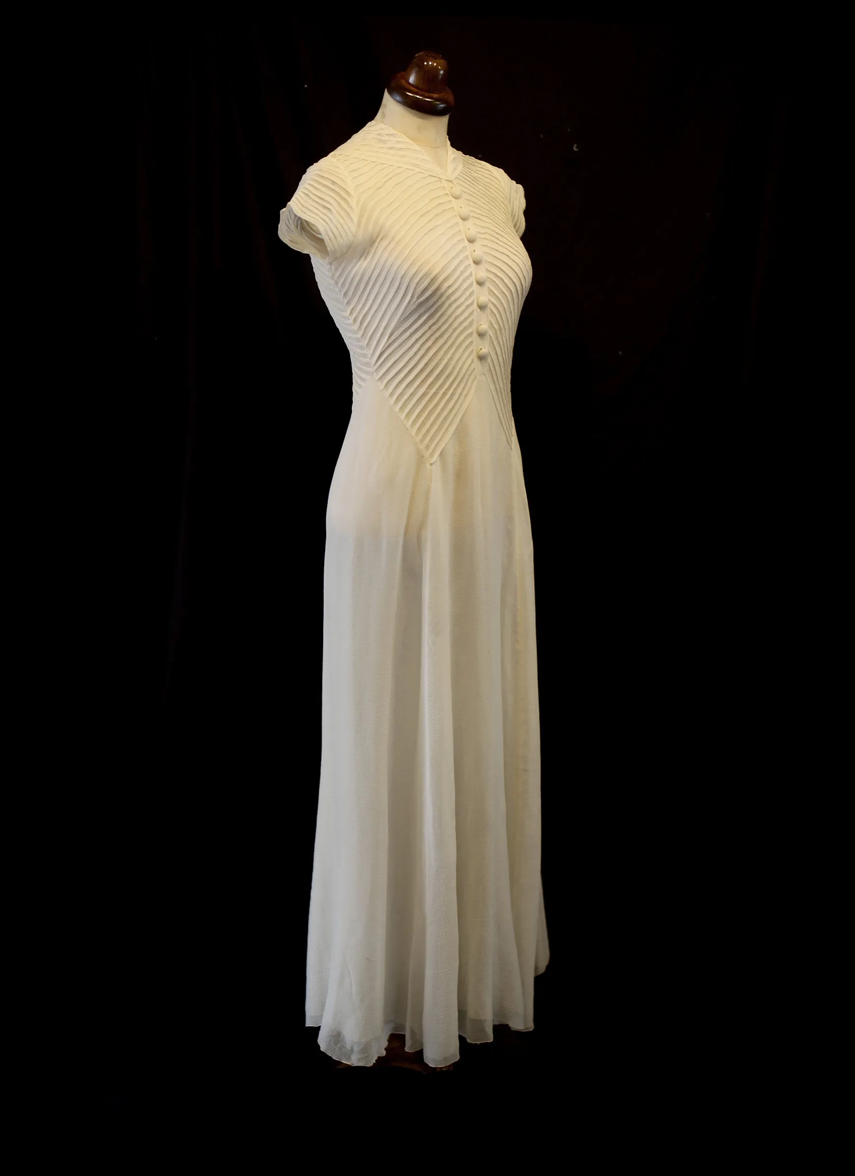 Vintage 1930s Silk Chiffon Chevron Art Deco Dress