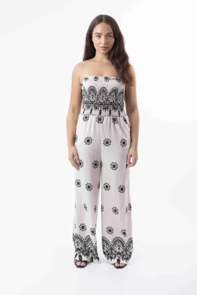 Viscose Blend Printed Wide Leg Strapless Summer Jumpsuit