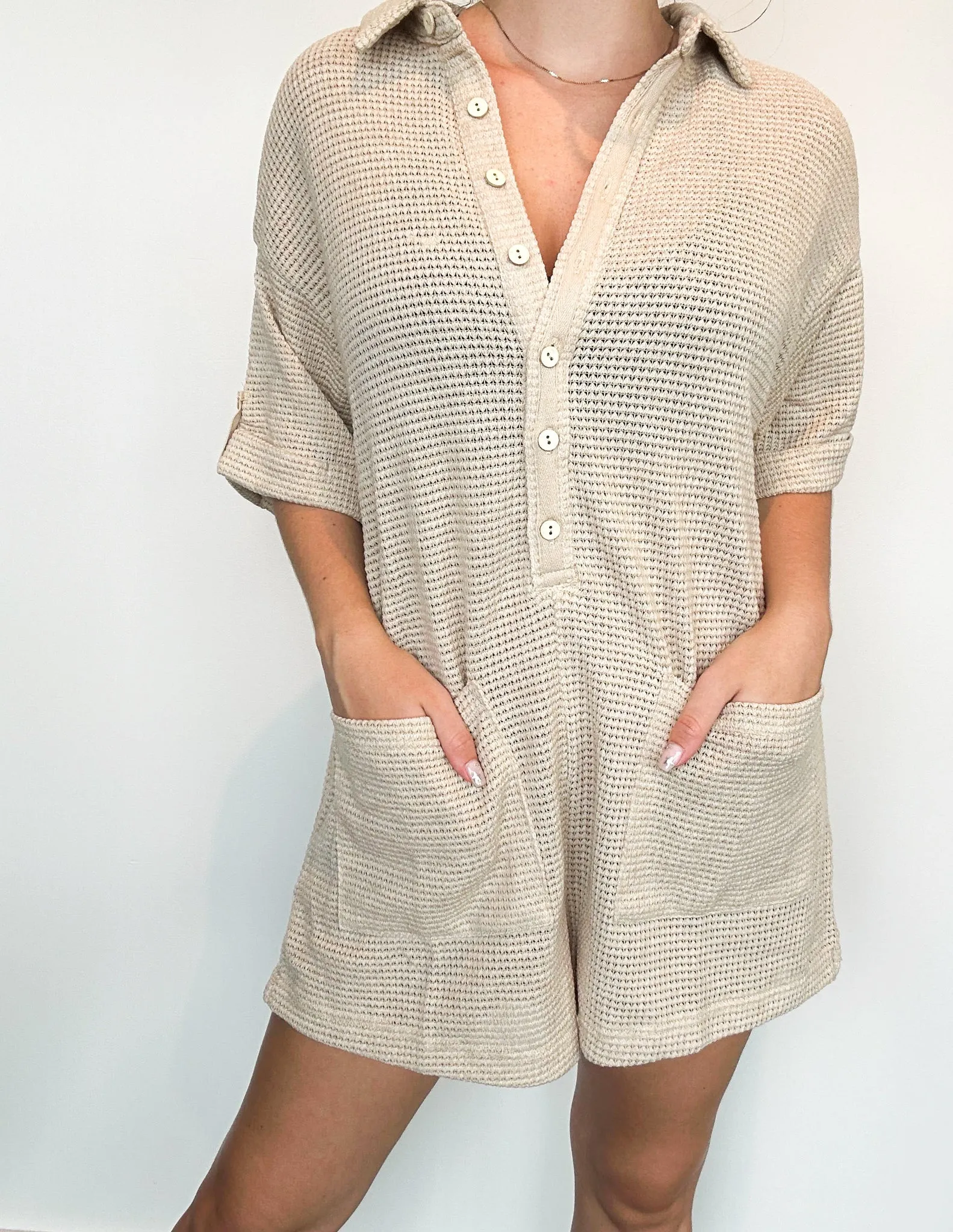 Waffle Button Down Romper