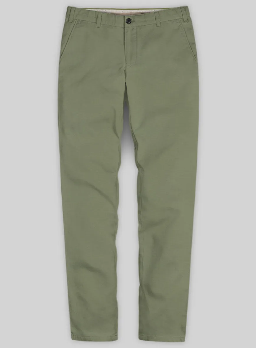 Washed Green Feather Cotton Canvas Stretch Chino Pants