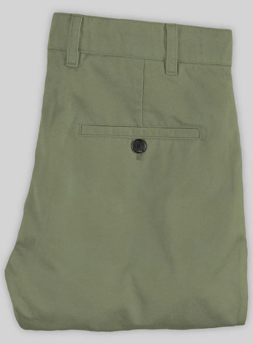 Washed Green Feather Cotton Canvas Stretch Chino Pants