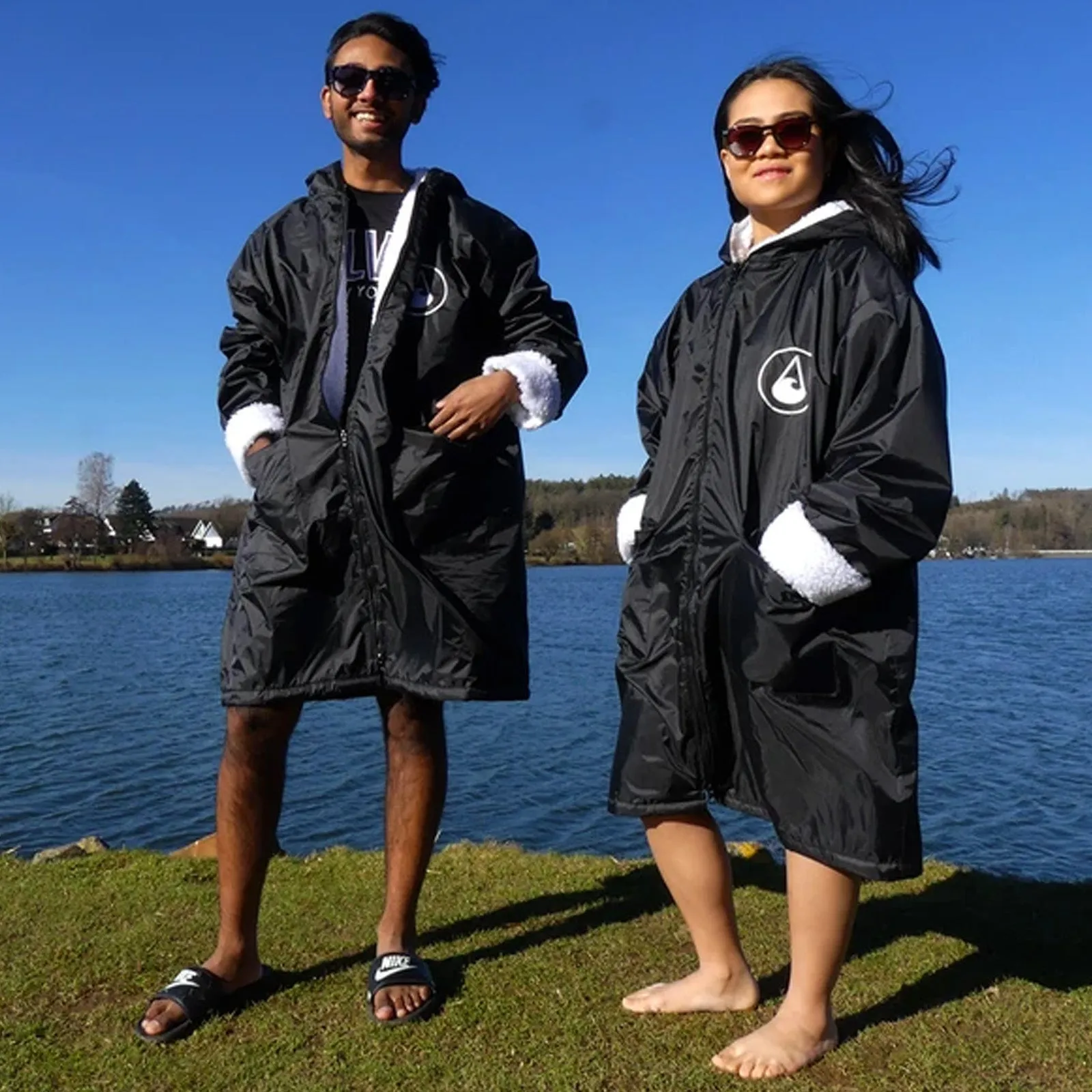 Wave Hawaii Unisex Adults Biso Sherpa Surf Zip Up Poncho - Black - S/M