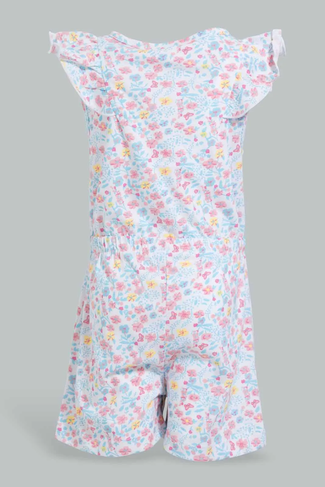 White And Pink Floral Jumpsuit For Baby Girls (2 Piece)