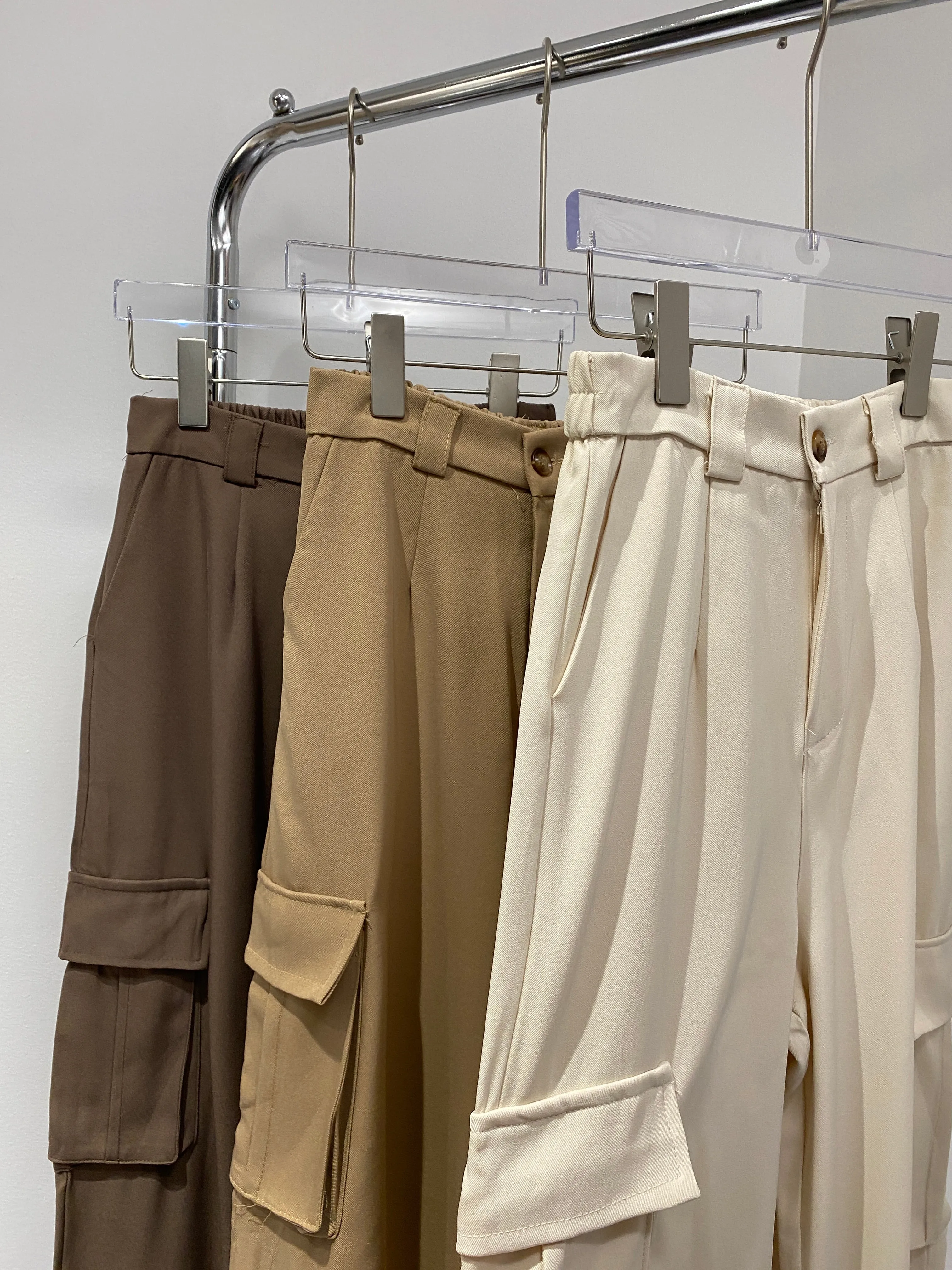 Wide Leg Cargo Trousers -  Latte