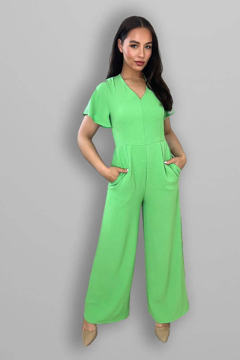 Wing Sleeve V-Neck Palazzo Jumpsuit