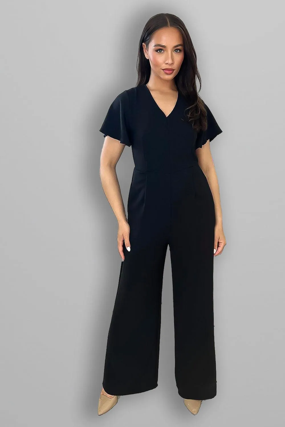 Wing Sleeve V-Neck Palazzo Jumpsuit