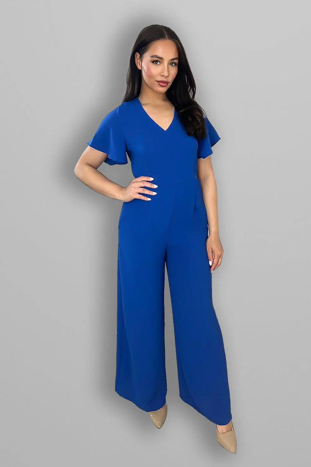 Wing Sleeve V-Neck Palazzo Jumpsuit