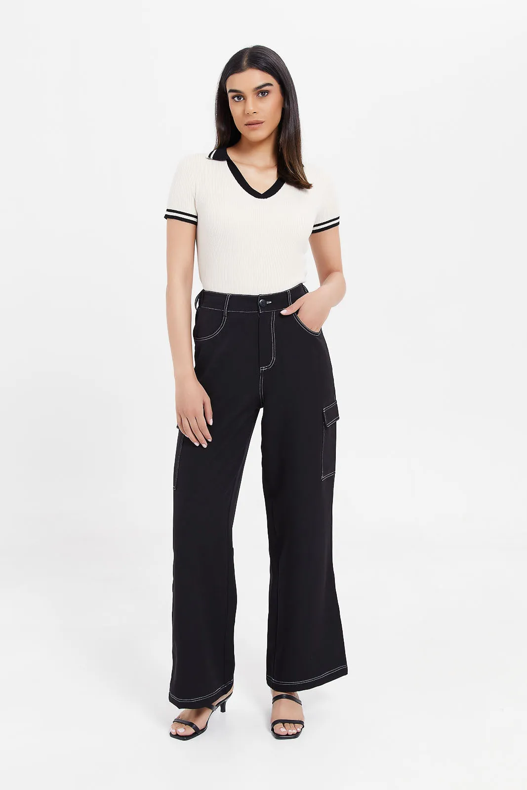 Women Black Cargo Trousers