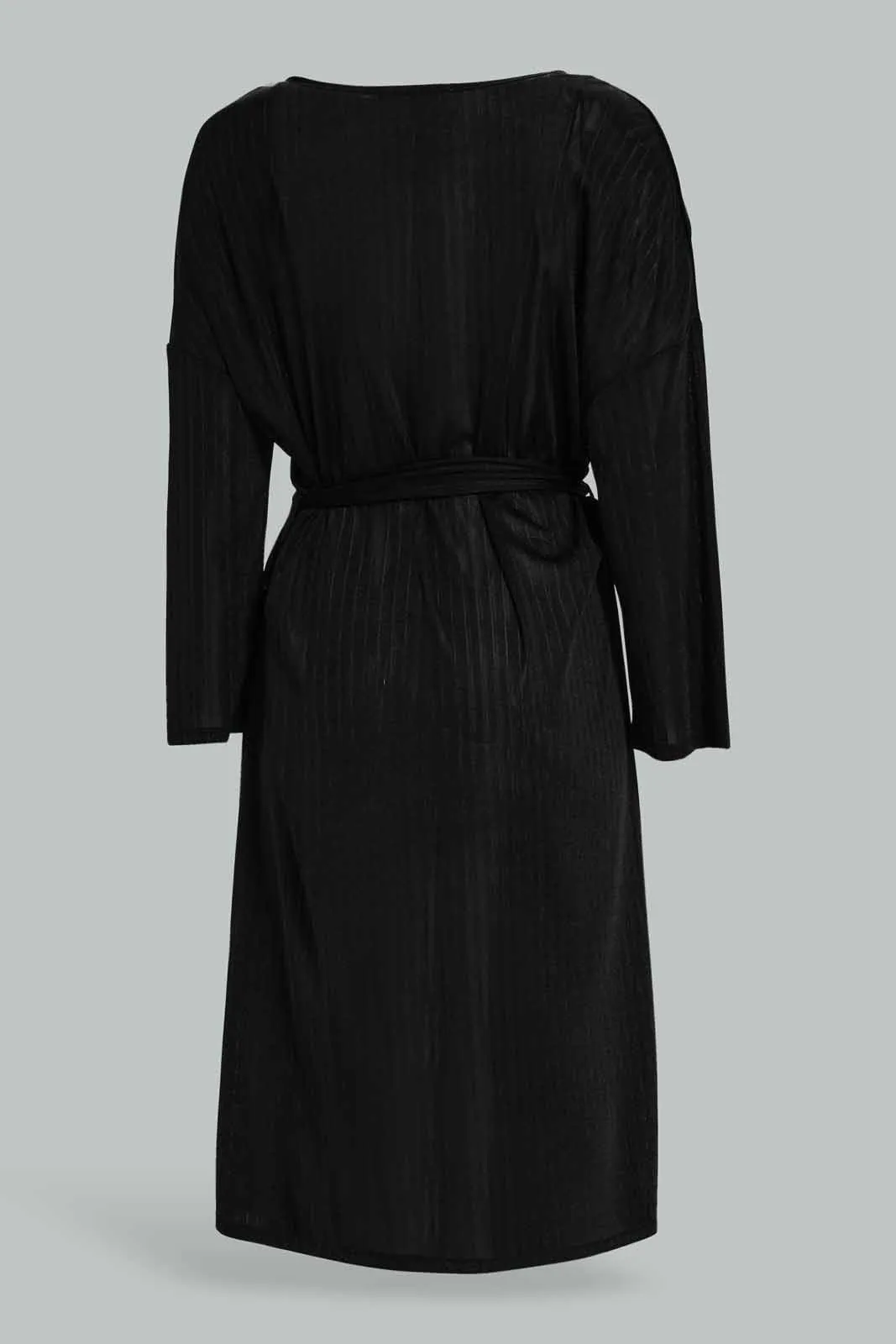 Women Black Knitted Belted Cardigan