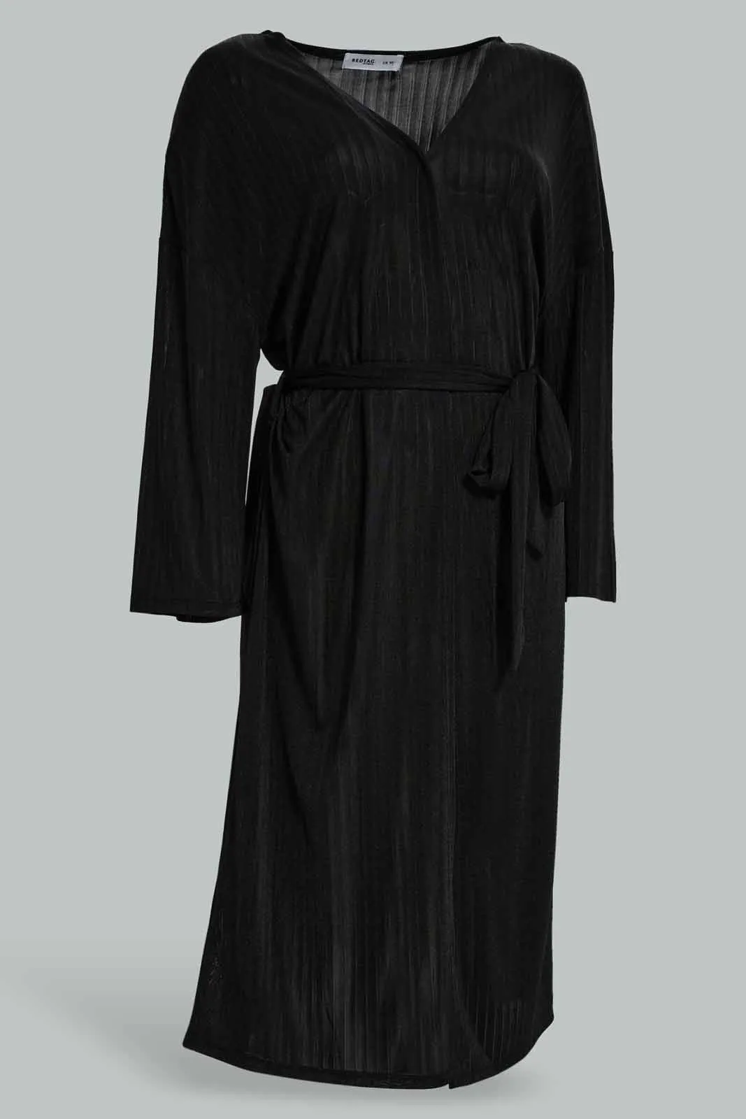 Women Black Knitted Belted Cardigan