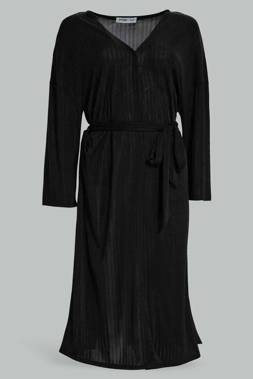 Women Black Knitted Belted Cardigan