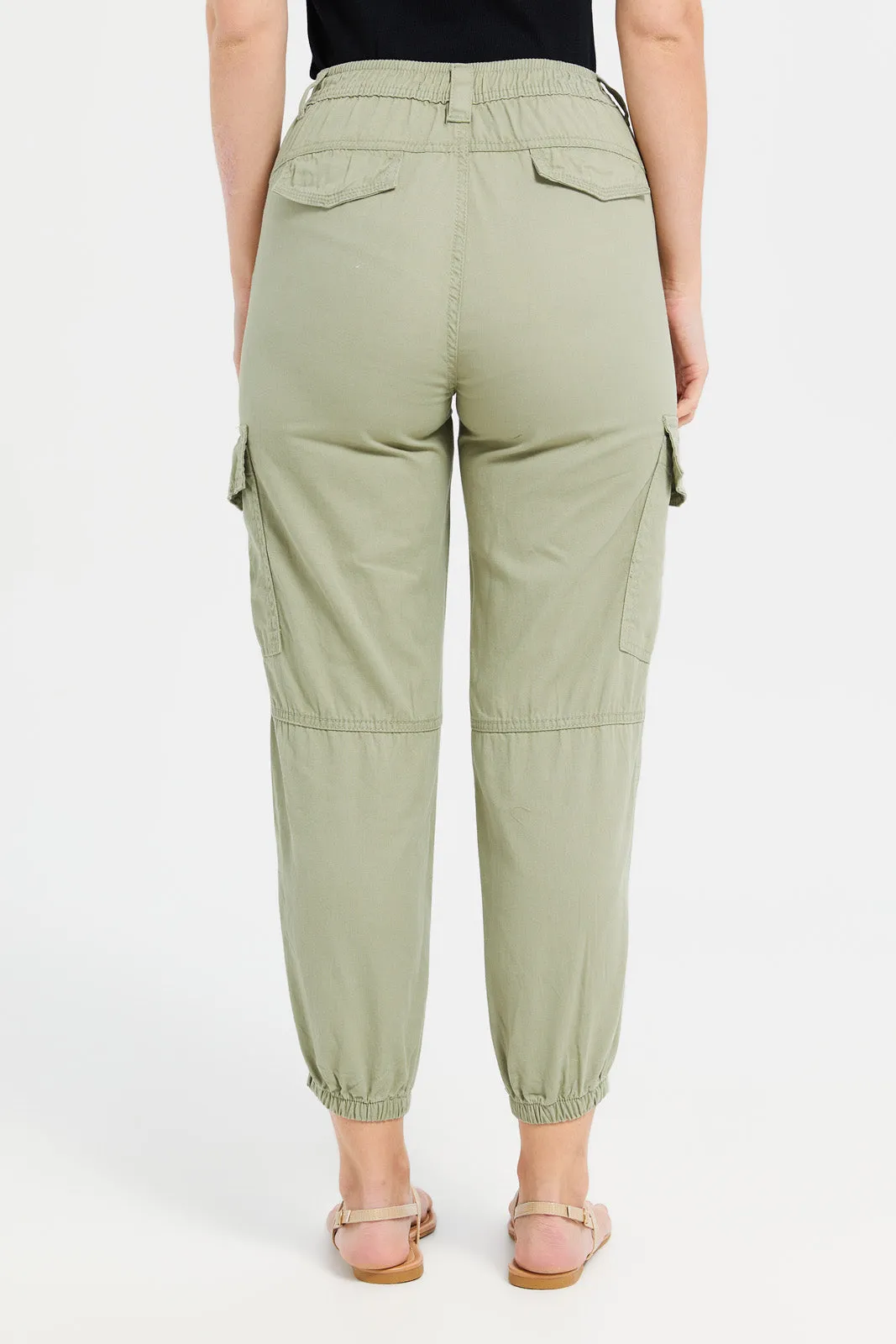 Women Green Mid Waist Cargo Pants