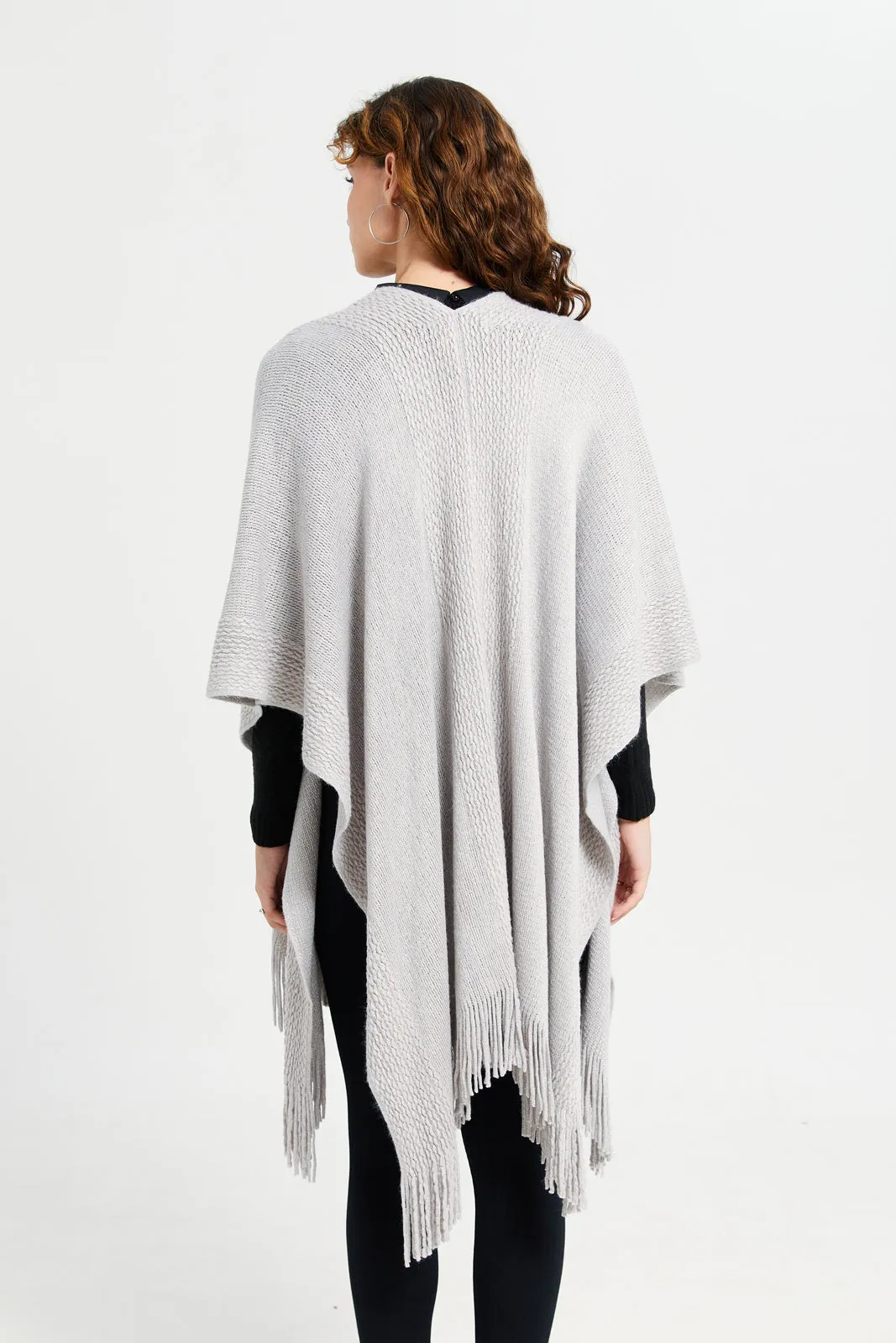 Women Grey Knitted Poncho