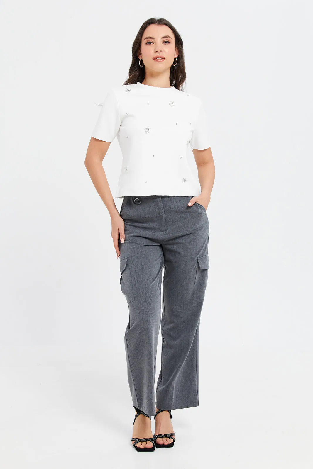 Women Grey Wide Leg Cargo Trouser