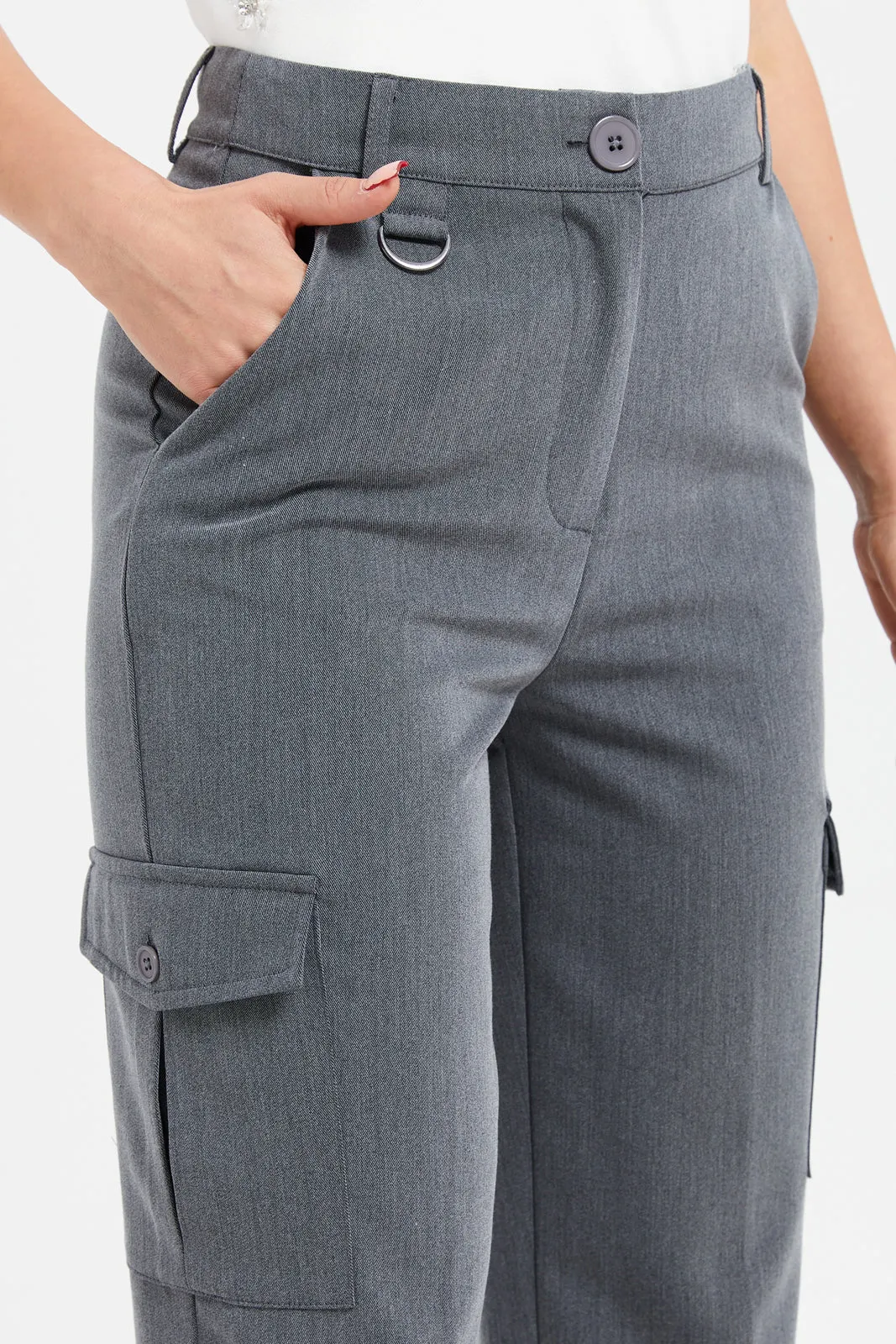 Women Grey Wide Leg Cargo Trouser