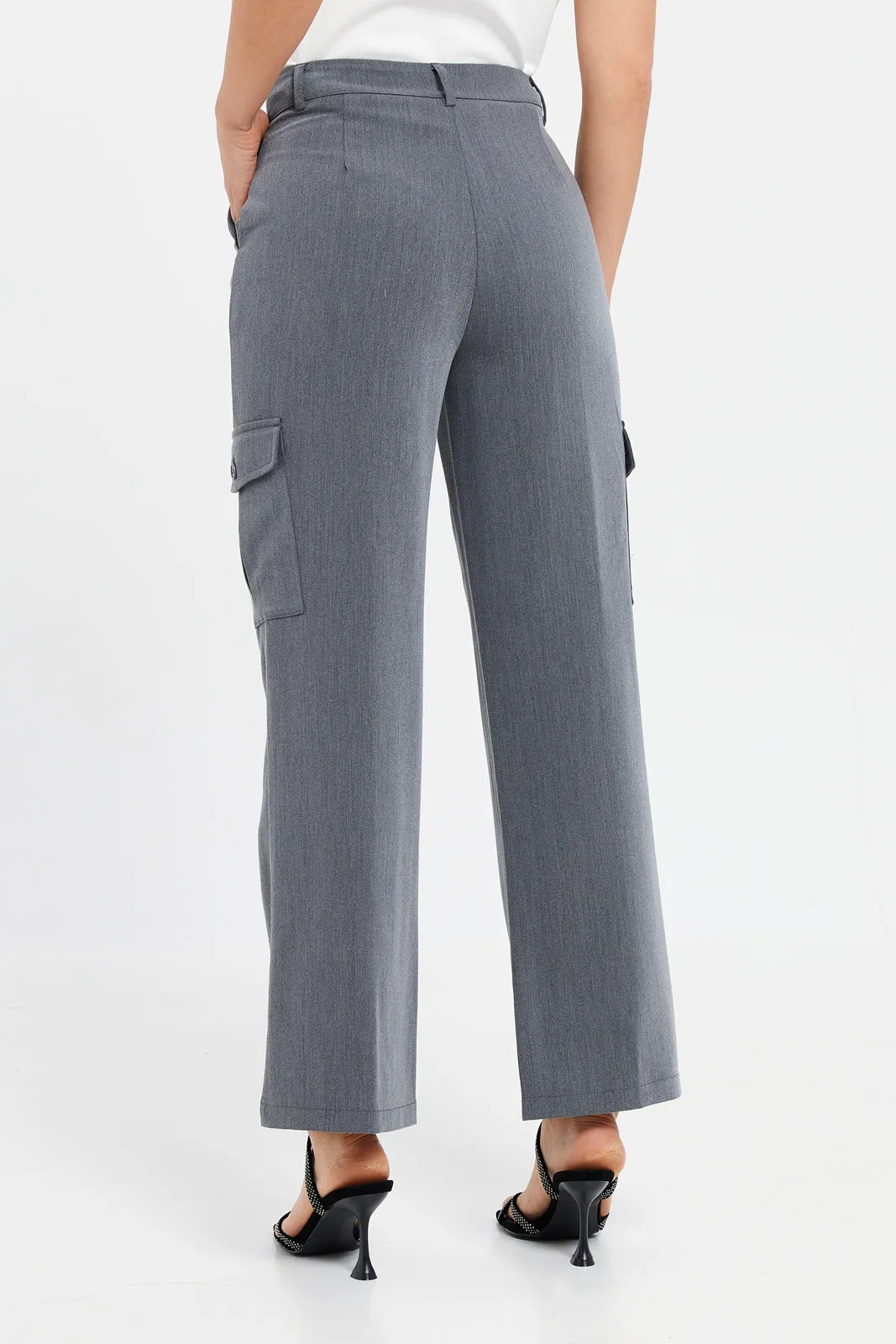 Women Grey Wide Leg Cargo Trouser