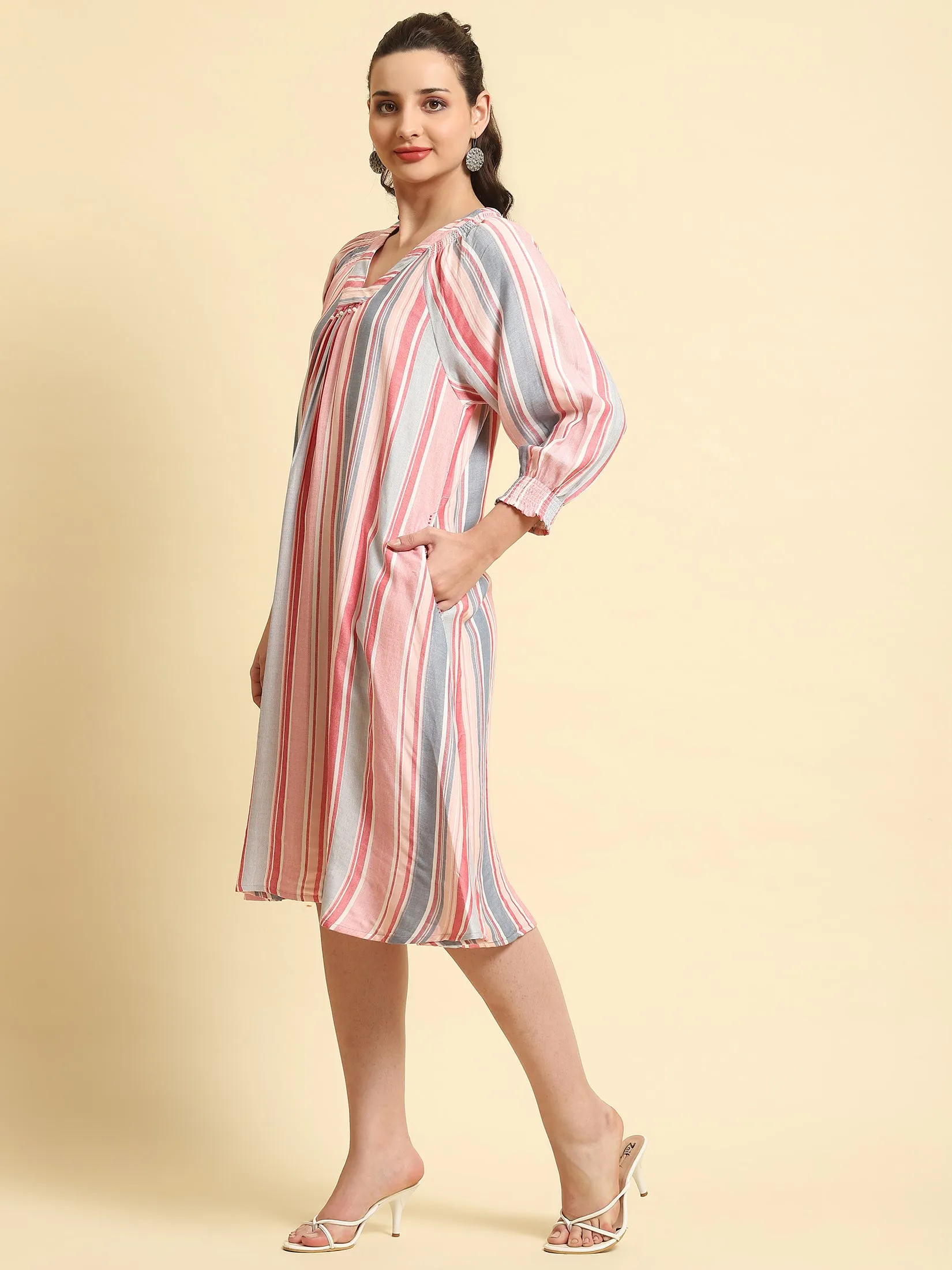 Women Multicolor Stripe Printed Short Dress