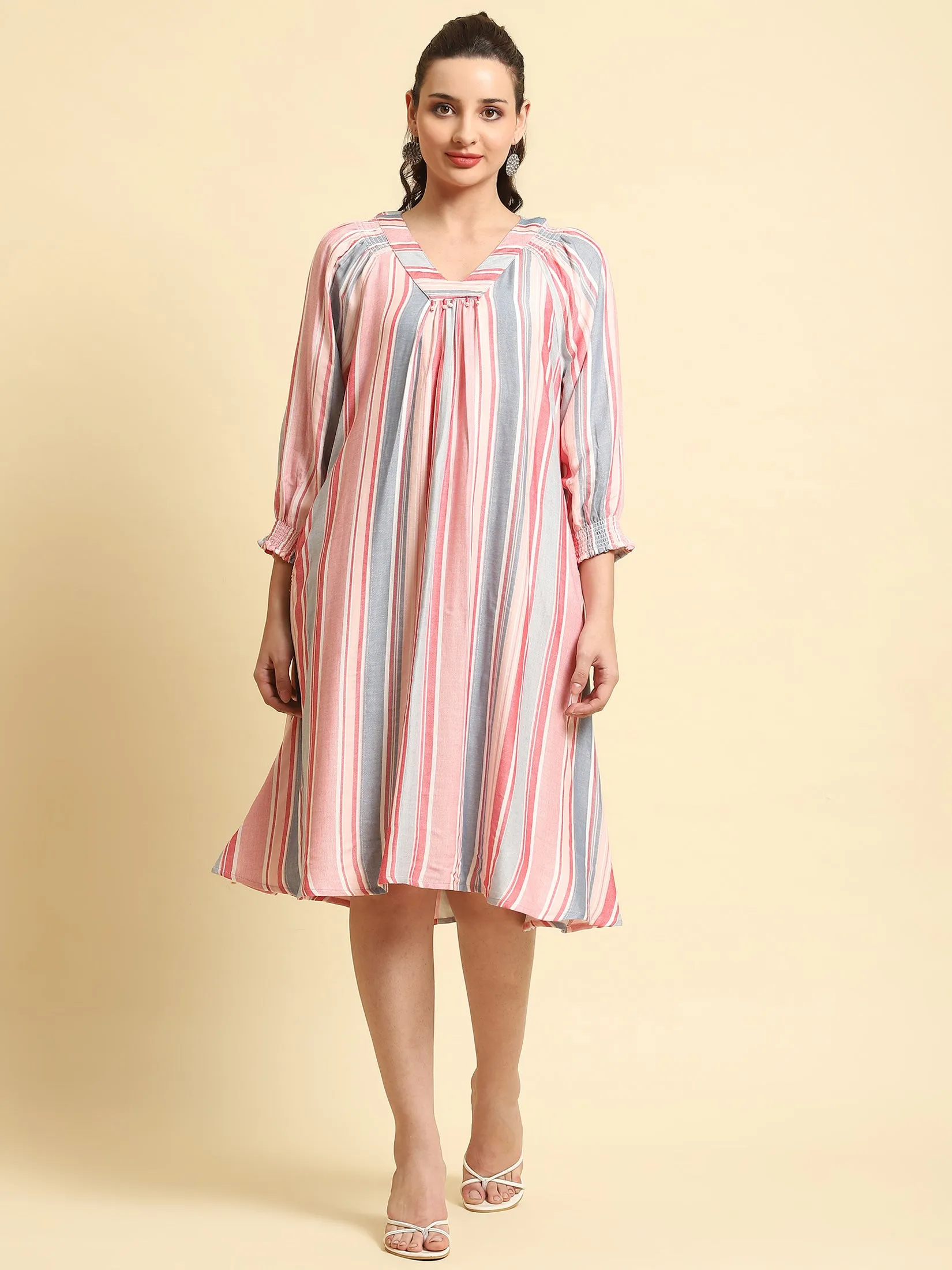 Women Multicolor Stripe Printed Short Dress