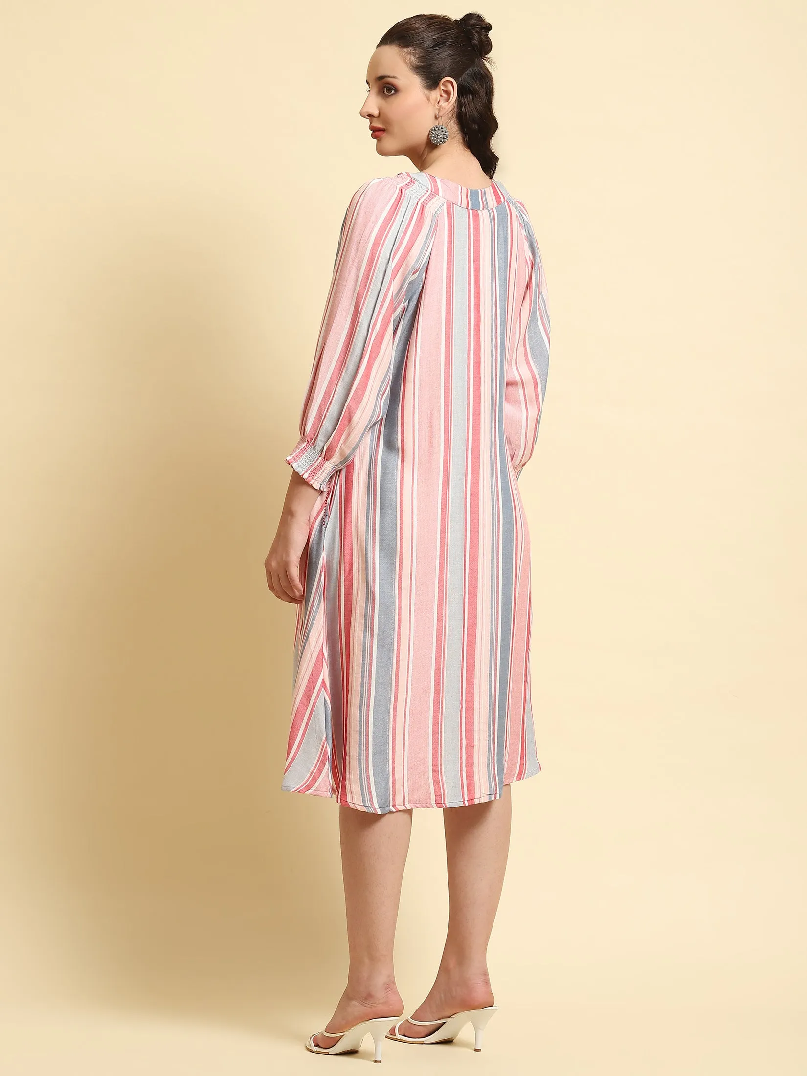 Women Multicolor Stripe Printed Short Dress