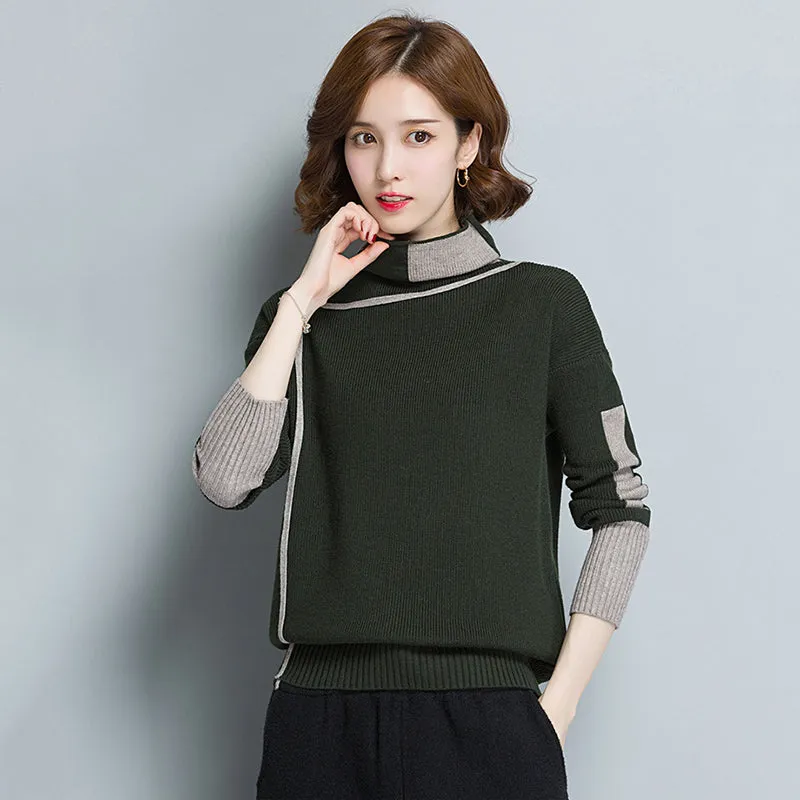 Women Turtleneck Winter patchwork Sweater Women 2018 Long Sleeve Knitted Women Sweaters And Pullovers Female Jumper Tricot Tops