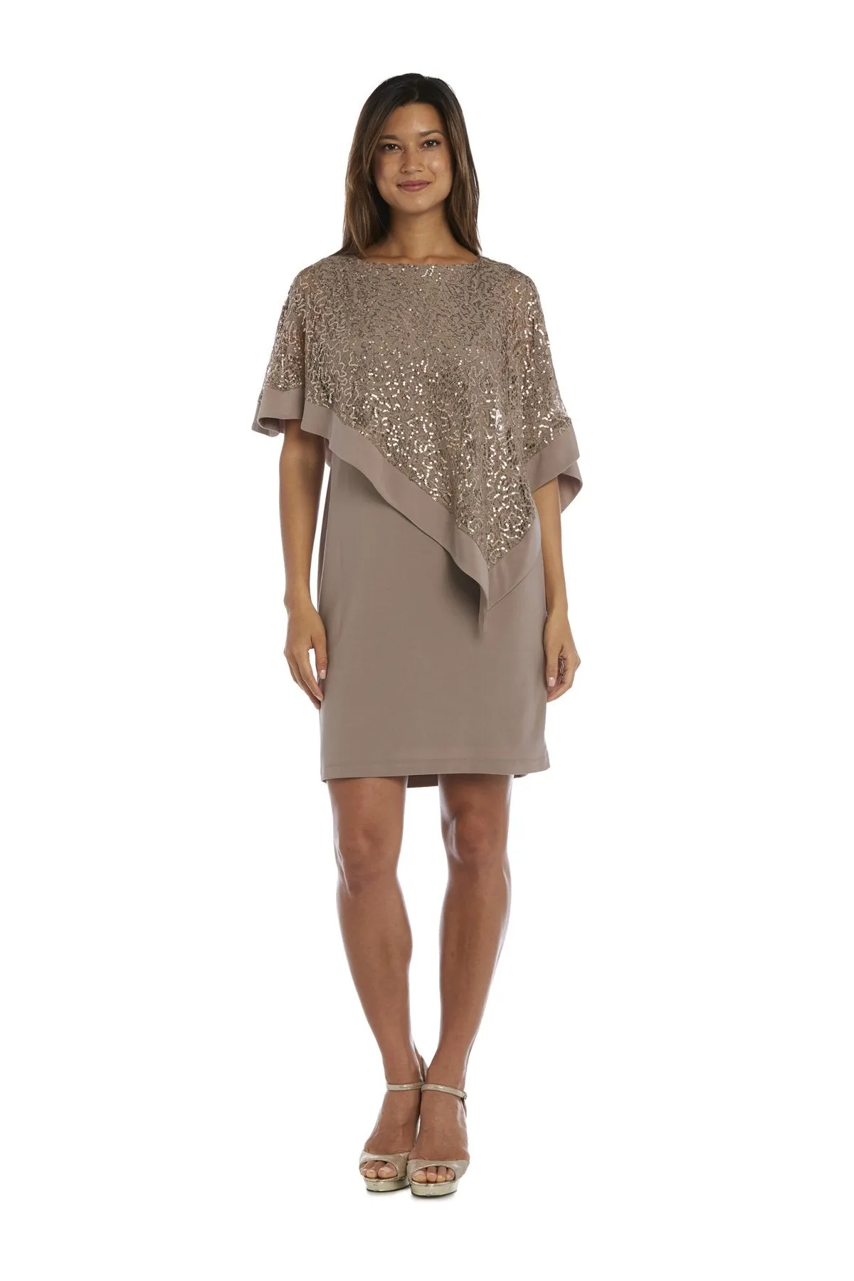 Women's Draped Sequin Lace Poncho Party Dress - Cocktail Dress