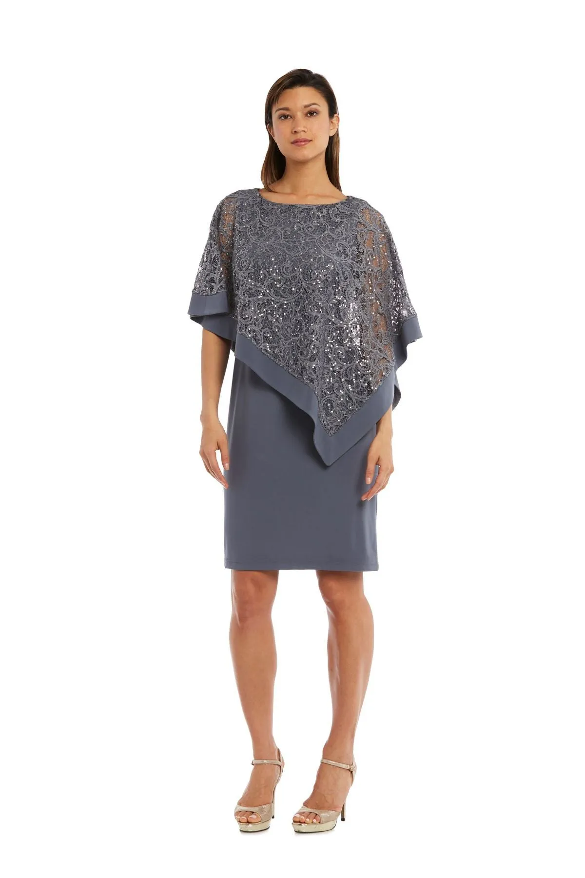 Women's Draped Sequin Lace Poncho Party Dress - Cocktail Dress