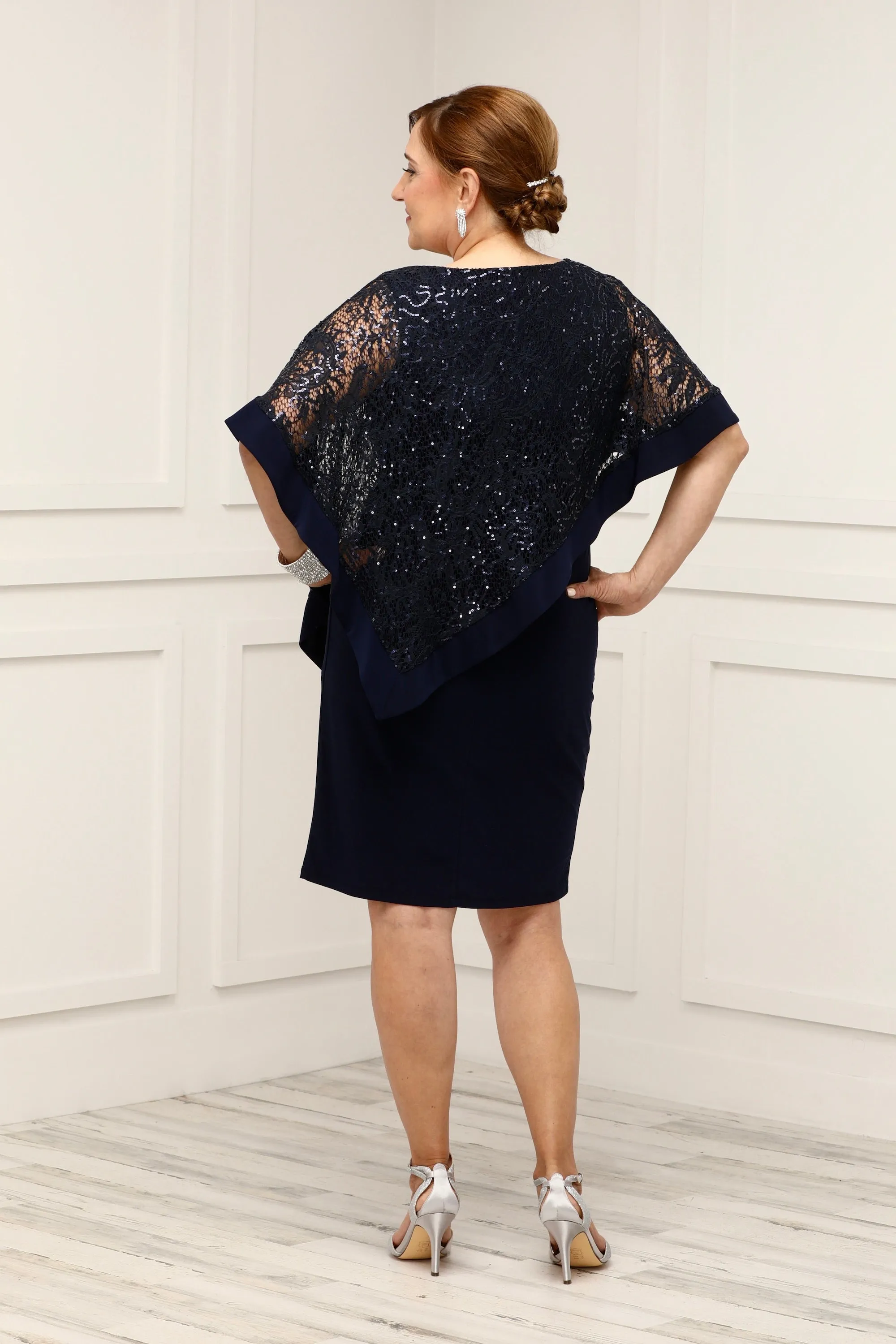 Women's Draped Sequin Lace Poncho Party Dress - Cocktail Dress