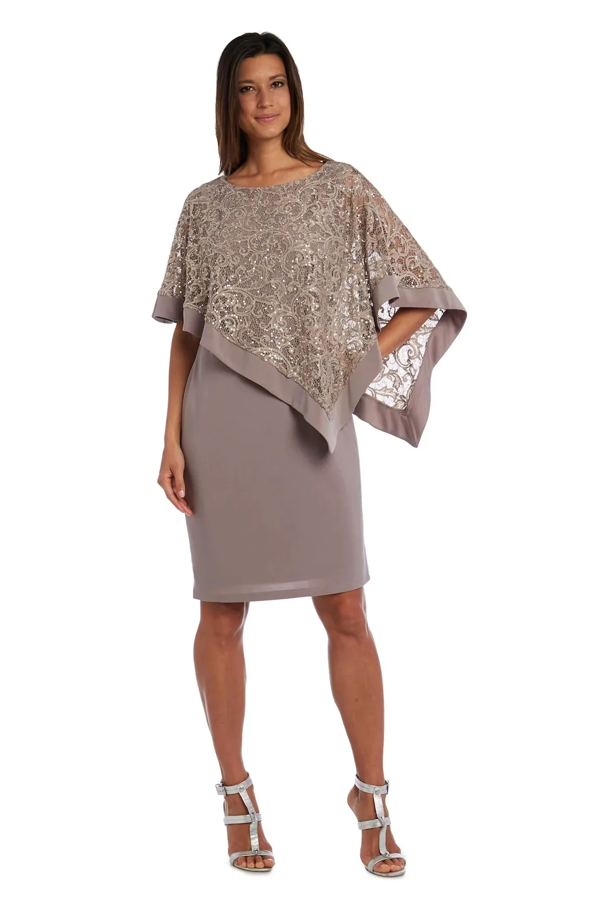 Women's Draped Sequin Lace Poncho Party Dress - Cocktail Dress