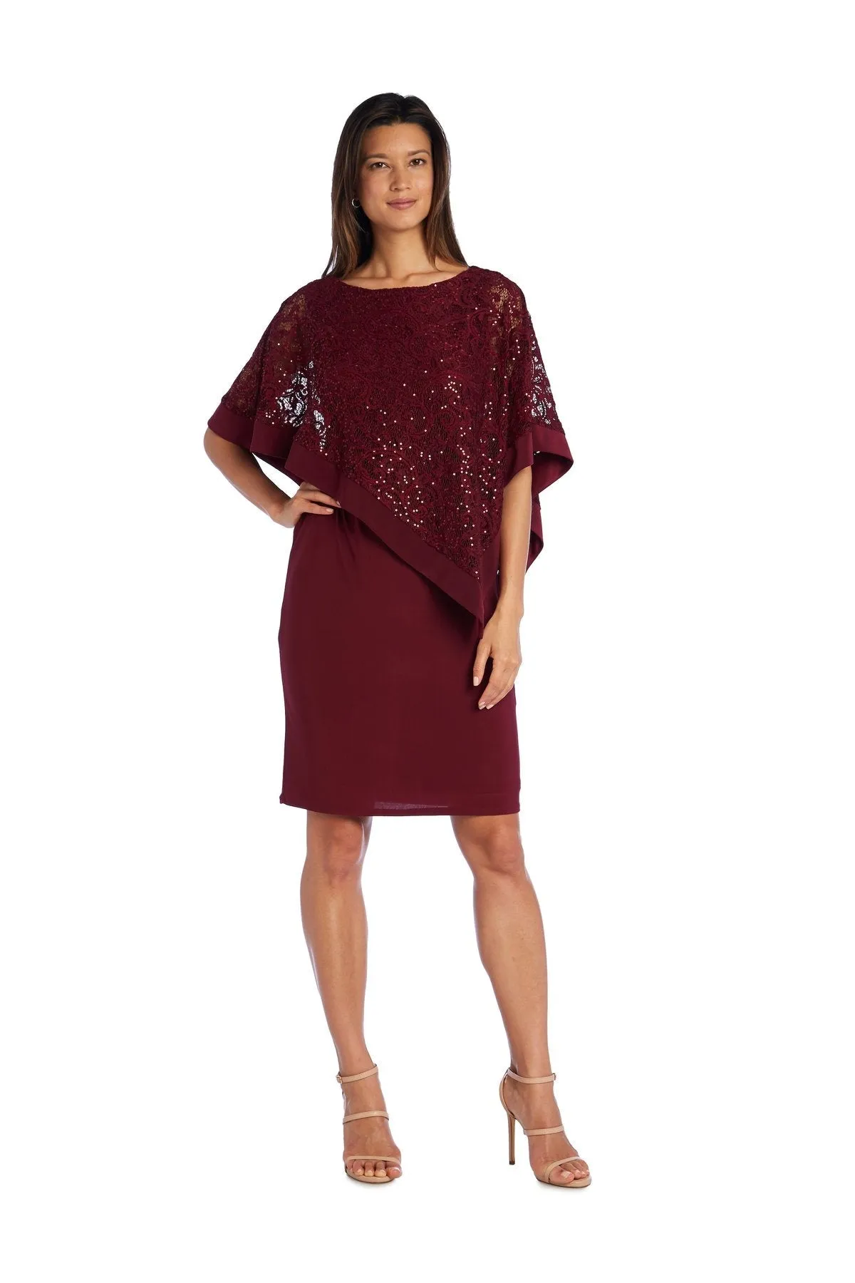 Women's Draped Sequin Lace Poncho Party Dress - Cocktail Dress